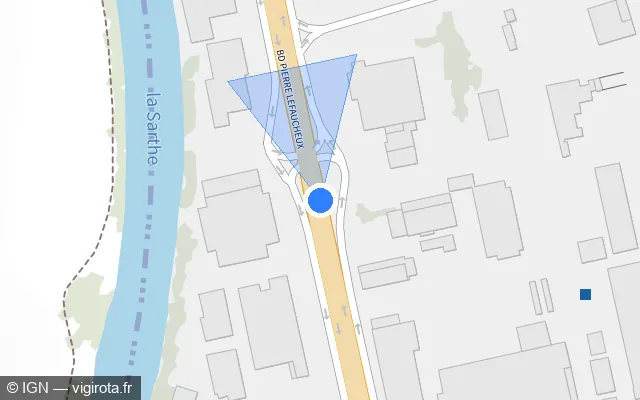 Vue plan de l'emplacement du radar de feu rouge à Allonnes sur Boulevard Pierre Lefaucheux