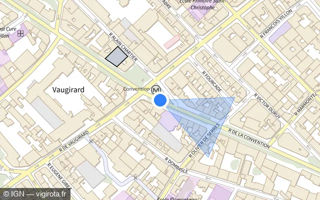 Vue plan de l'emplacement du radar de feu rouge à Vanves sur Rue de la Convention