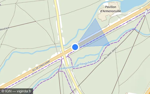 Vue plan de l'emplacement du radar de feu rouge à Neuilly-sur-Seine sur Allée de Longchamp