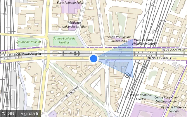 Vue plan de l'emplacement du radar de feu rouge à Paris sur Boulevard de la Chapelle