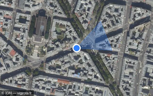 Vue satellite de l'emplacement du radar de feu rouge à Paris sur Rue La Fayette