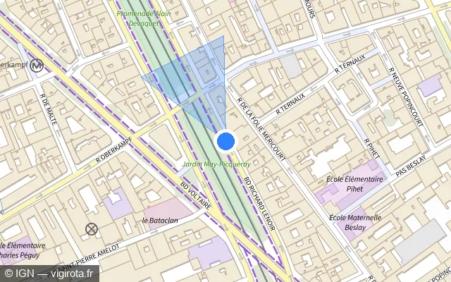 Vue plan de l'emplacement du radar de feu rouge à Paris sur Boulevard Richard-Lenoir