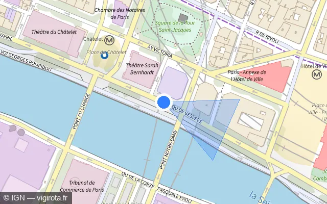 Vue plan de l'emplacement du radar de feu rouge à Paris sur Quai de Gesvres