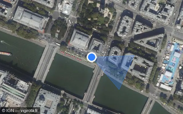 Vue satellite de l'emplacement du radar de feu rouge à Paris sur Quai de Gesvres