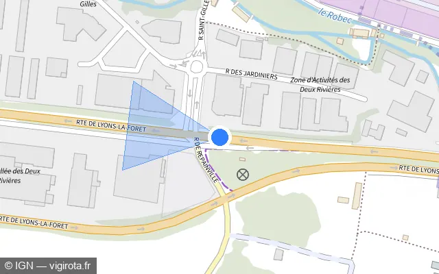 Vue plan de l'emplacement du radar de feu rouge à Bonsecours sur Route de Lyons-la-Forêt / N 31 / E 46