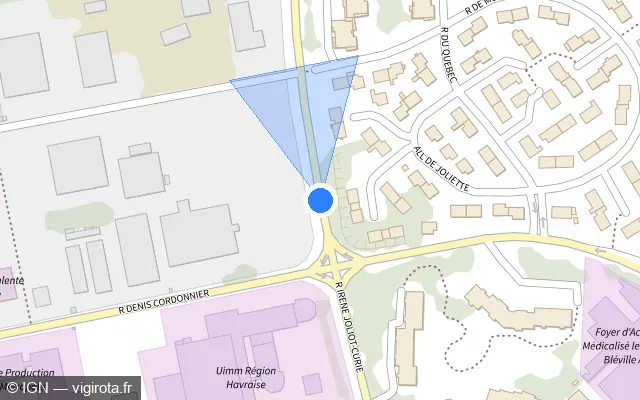 Vue plan de l'emplacement du radar de feu rouge à Sainte-Adresse sur Rue Irène Joliot-Curie / D 147