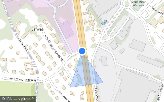 Vue plan de l'emplacement du radar de feu rouge à Dieppe sur Avenue des Canadiens