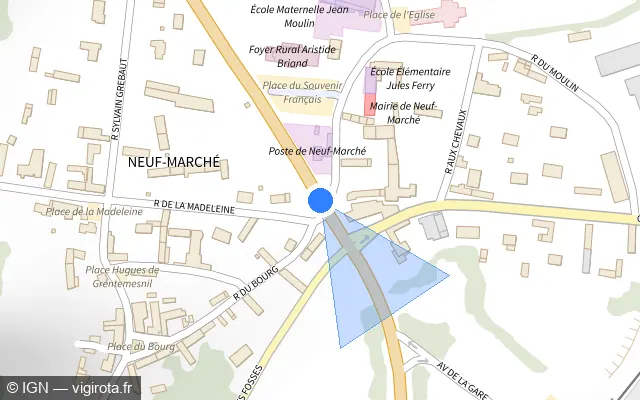 Vue plan de l'emplacement du radar de feu rouge à Neuf-Marché sur Avenue de la Falaise / D 915