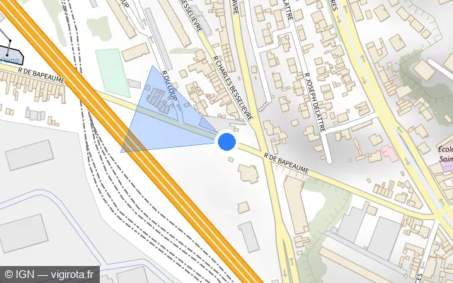 Vue plan de l'emplacement du radar de feu rouge à Déville-lès-Rouen sur Rue de Bapeaume