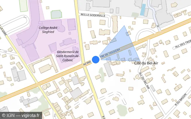 Vue plan de l'emplacement du radar de feu rouge à Saint-Romain-de-Colbosc sur Avenue Maréchal de Lattre de Tassigny / D 6015
