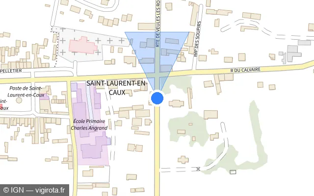 Vue plan de l'emplacement du radar de feu rouge à Saint-Laurent-en-Caux sur Route de Rouen / D 142
