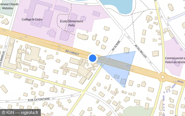 Vue plan de l'emplacement du radar de feu rouge à Le Vésinet sur Boulevard Carnot / D 186