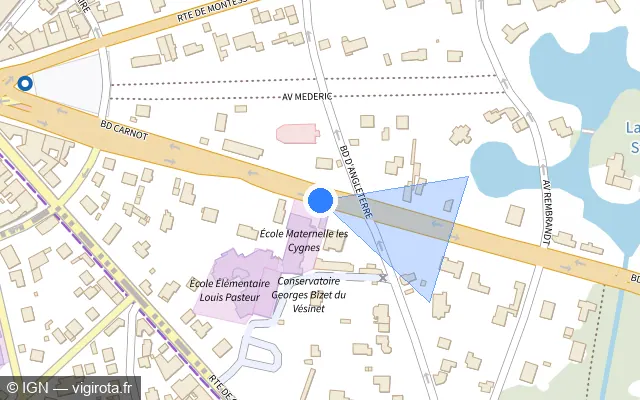 Vue plan de l'emplacement du radar de feu rouge à Le Vésinet sur Boulevard Carnot / D 186