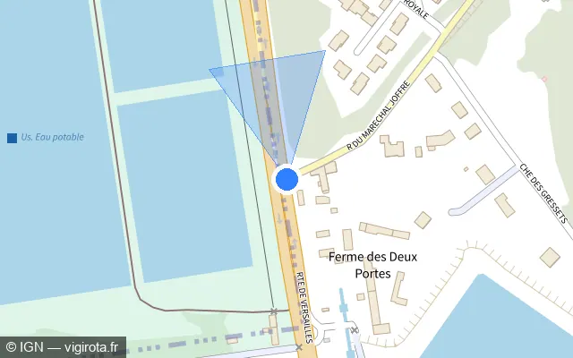 Vue plan de l'emplacement du radar de feu rouge à Louveciennes sur Route de Versailles / N 186