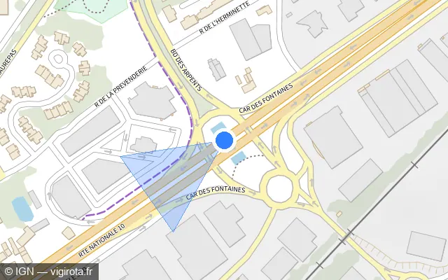 Vue plan de l'emplacement du radar de feu rouge à Coignières sur N 10