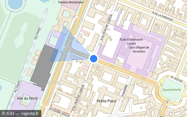 Vue plan de l'emplacement du radar de feu rouge à Versailles sur Rue Carnot