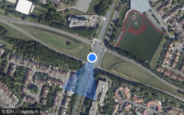 Vue satellite de l'emplacement du radar de feu rouge à Montigny-le-Bretonneux sur Avenue Nicolas About
