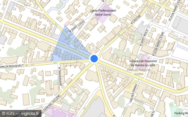 Vue plan de l'emplacement du radar de feu rouge à Mantes-la-Jolie sur Avenue de la République