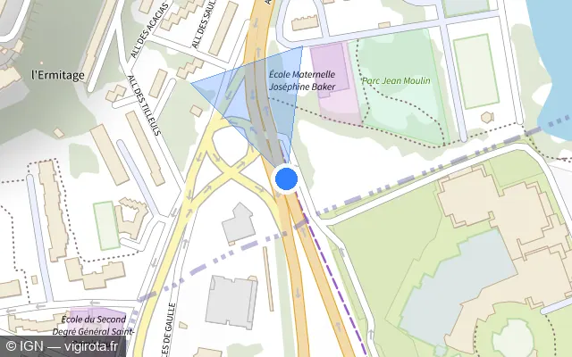 Vue plan de l'emplacement du radar de feu rouge à Le Pecq sur Avenue Charles de Gaulle / D 186