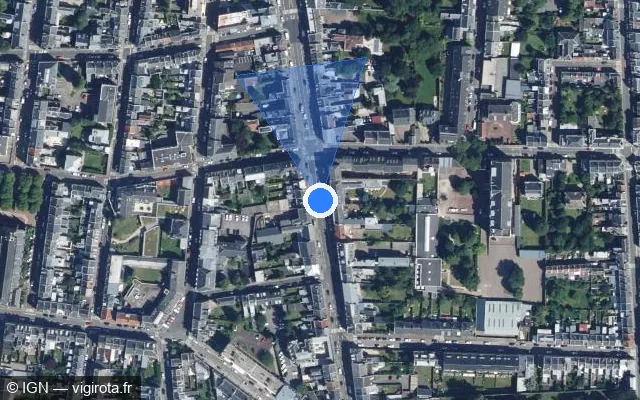 Vue satellite de l'emplacement du radar de feu rouge à Amiens sur Rue Saint-Fuscien / D 7