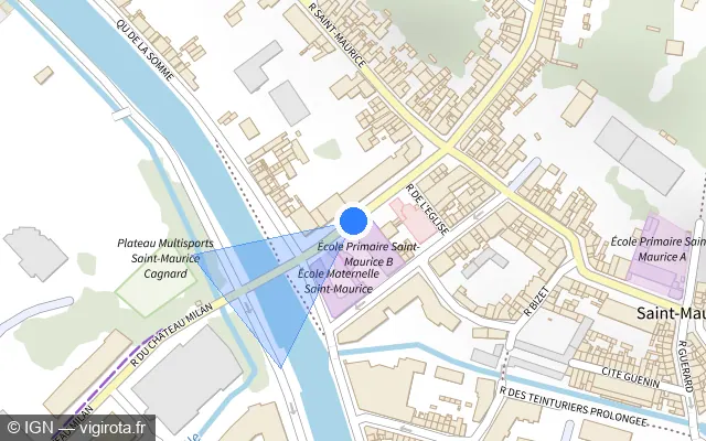 Vue plan de l'emplacement du radar de feu rouge à Amiens sur Rue Cagnard