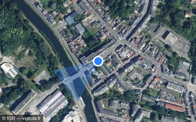 Vue satellite de l'emplacement du radar de feu rouge à Amiens sur Rue Cagnard