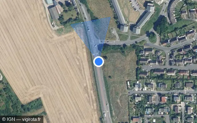 Vue satellite de l'emplacement du radar de feu rouge à Amiens sur Rue Franklin Roosevelt / D 933