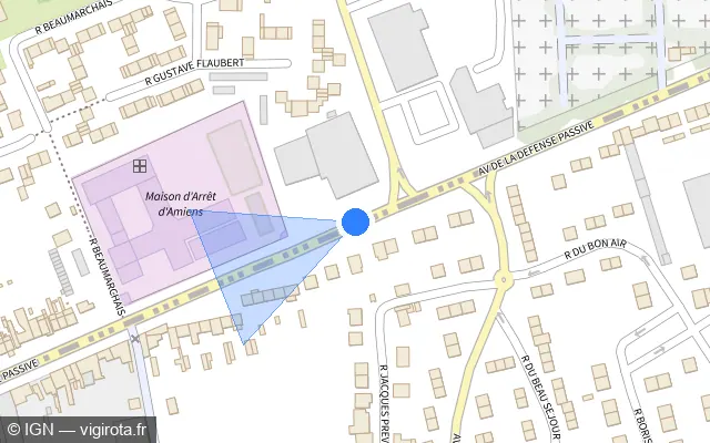 Vue plan de l'emplacement du radar de feu rouge à Rivery sur Avenue de la Défense Passive / D 929