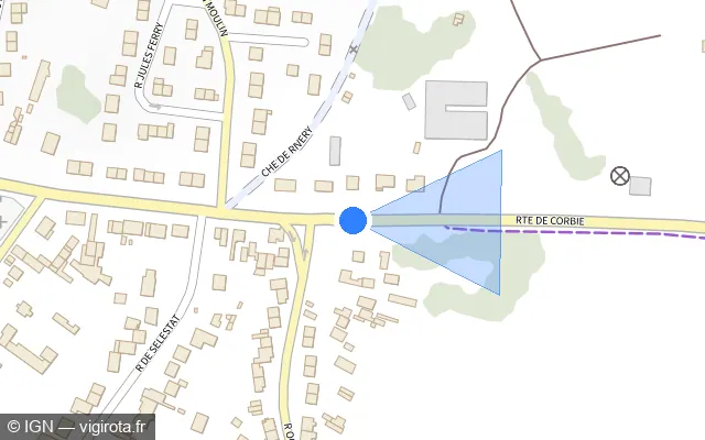 Vue plan de l'emplacement du radar de feu rouge à Rivery sur D 1
