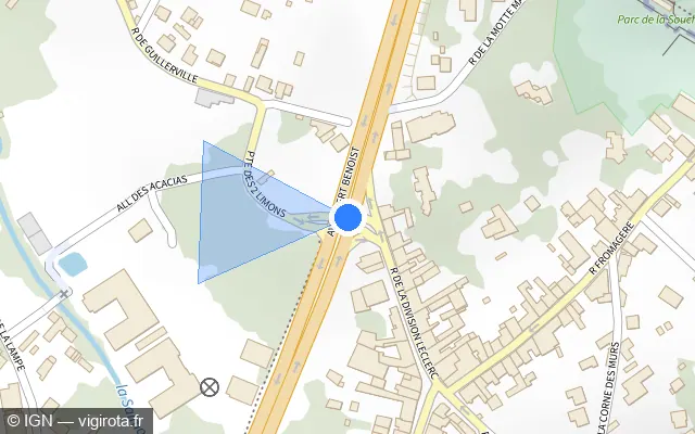 Vue plan de l'emplacement du radar de feu rouge à Montlhéry sur Porte des Deux Limons