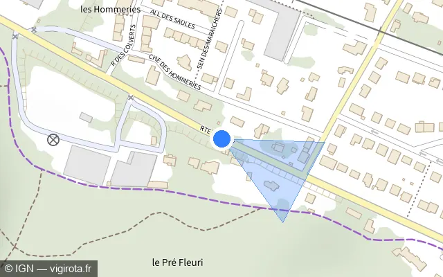 Vue plan de l'emplacement du radar de feu rouge à Bièvres sur Route de Jouy / D 117