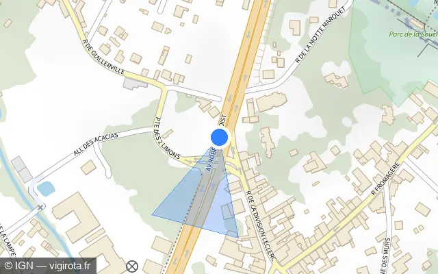 Vue plan de l'emplacement du radar de feu rouge à Montlhéry sur Avenue Robert Benoist / N 20