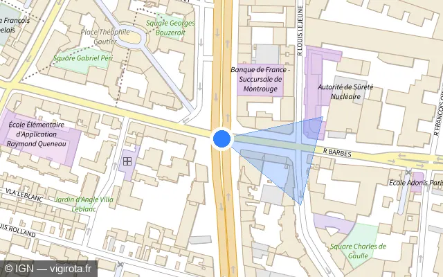 Vue plan de l'emplacement du radar de feu rouge à Montrouge sur Rue Gabriel Péri / D 50