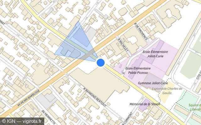 Vue plan de l'emplacement du radar de feu rouge à Drancy sur Avenue Jean Jaurès / D 30