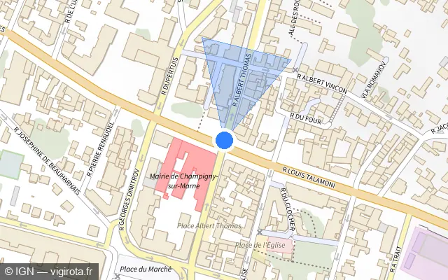 Vue plan de l'emplacement du radar de feu rouge à Champigny-sur-Marne sur Rue Albert Thomas / D 130A
