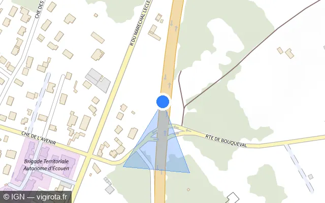 Vue plan de l'emplacement du radar de feu rouge à Écouen sur D 316