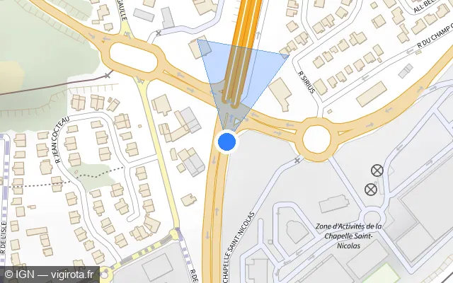 Vue plan de l'emplacement du radar de feu rouge à Groslay sur D 301