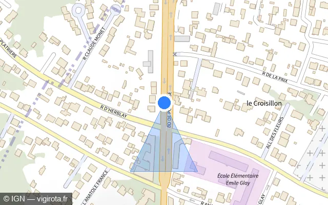 Vue plan de l'emplacement du radar de feu rouge à Montigny-lès-Cormeilles sur Boulevard de Pontoise / D 392