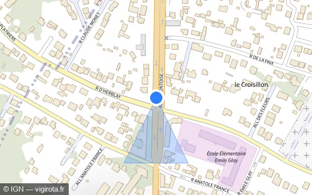 Vue plan de l'emplacement du radar de feu rouge à Montigny-lès-Cormeilles sur Boulevard de Pontoise / D 392