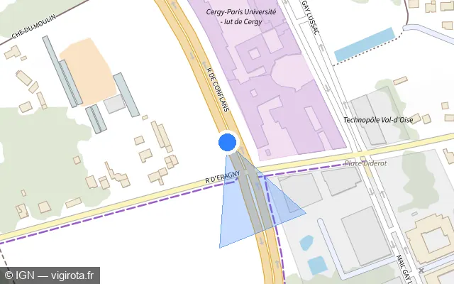 Vue plan de l'emplacement du radar de feu rouge à Neuville-sur-Oise sur Rue de Conflans / D 203
