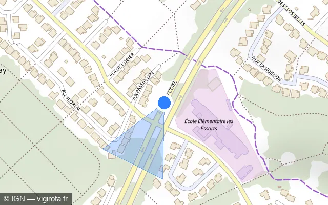 Vue plan de l'emplacement du radar de feu rouge à Courdimanche sur Boulevard de l'Oise