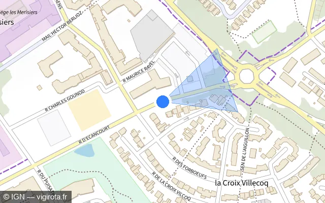 Vue plan de l'emplacement du radar de feu rouge à Jouy-le-Moutier sur Rue d'Écancourt