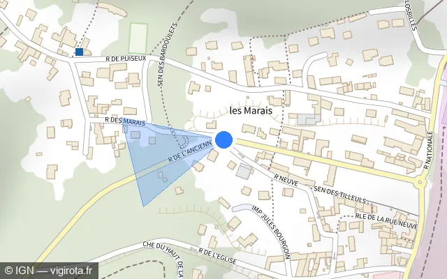 Vue plan de l'emplacement du radar de feu rouge à Vauréal sur Rue de l'Ancienne Mairie / D 922
