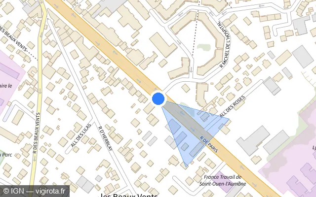 Vue plan de l'emplacement du radar de feu rouge à Saint-Ouen-l'Aumône sur Rue de Paris / D 14