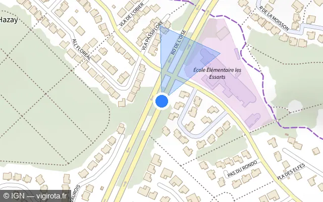 Vue plan de l'emplacement du radar de feu rouge à Courdimanche sur Boulevard de l'Oise