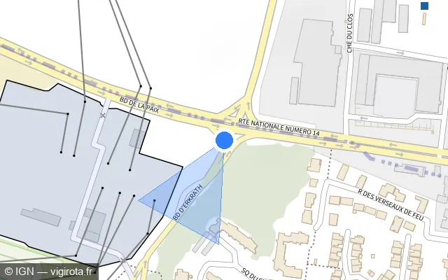 Vue plan de l'emplacement du radar de feu rouge à Puiseux-Pontoise sur D 22
