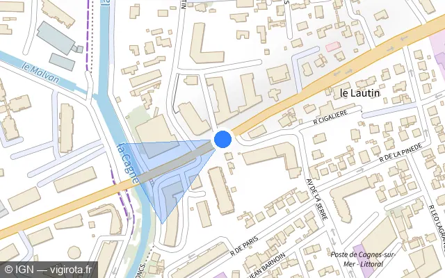 Vue plan de l'emplacement du radar de feu rouge à Cagnes-sur-Mer sur Avenue de Nice / M 6007