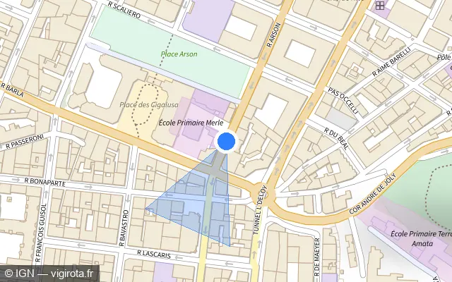 Vue plan de l'emplacement du radar de feu rouge à Nice sur Rue Arson
