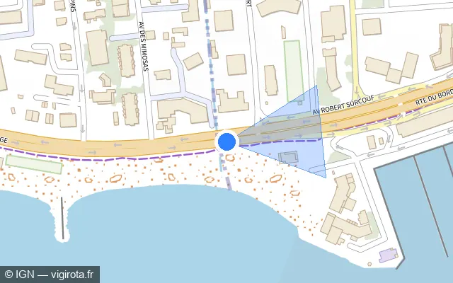 Vue plan de l'emplacement du radar de feu rouge à Cagnes-sur-Mer sur Route du Bord-de-Mer / M 6098