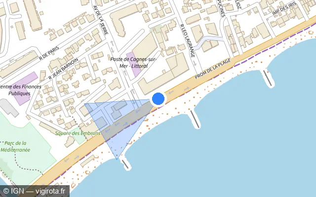 Vue plan de l'emplacement du radar tourelle à Cagnes-sur-Mer sur Promenade de la Plage / M 6098